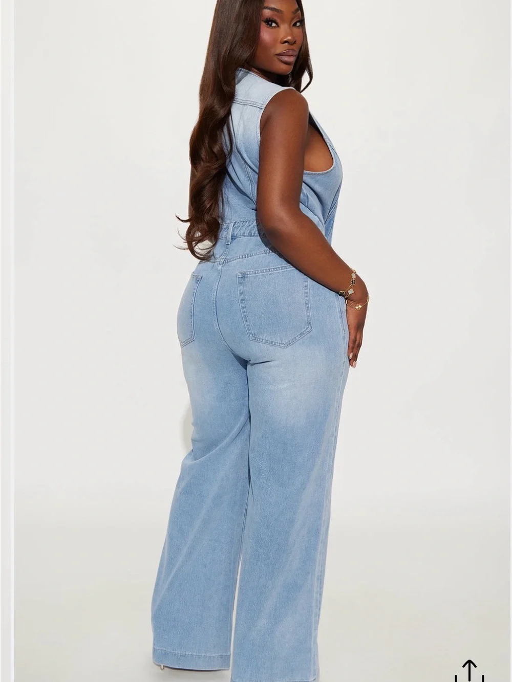 NWT Fashion Nova Jessica Light Wash Denim Sleeveless Button-Front Jumpsuit Large - Picture 4 of 9